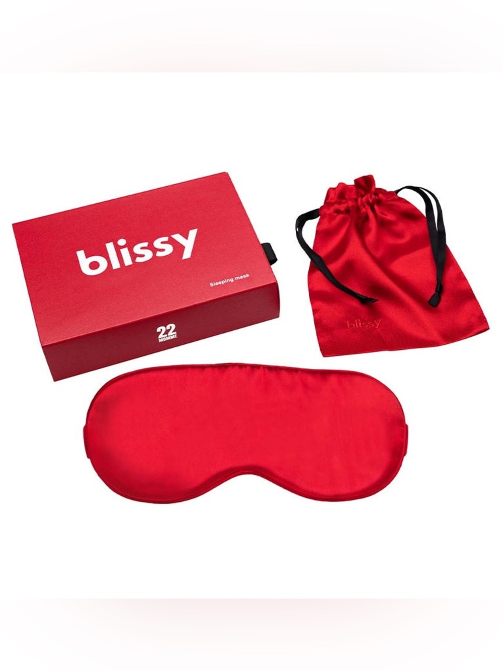 BLISSY 100% PURE MULBERRY SILK SLEEP MASK w/Travel Pouch in RED! NEW/SEALED BOX!